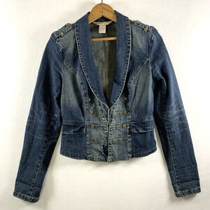 Vintage Britney x Candies Women Fitted Military Style Jean Jacket Sz S Y2K Denim